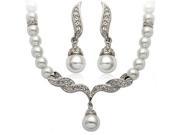 Elegant Silver Color Necklace 1Pair Earrings Wedding Bridal Pearl Jewelry Set For Women Lady Female