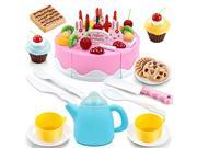 Funny 54pcs set Kitchen Toys Plastic Food Set Birthday Cake with Cutting Knife Tea Pot and Cups Toys