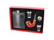 Elegant Stainless Steel Flask Funnel Shot Cup Smoking Wood Pipe Combo Gift Set