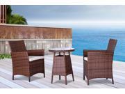 The Wicker House San Tropez Outdoor Garden Patio 3 Piece Waterproof Cushion Rattan Wicker Bistro Chair Set Light Brown