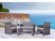 The Wicker House Bora Bora Outdoor Garden Patio 4 Piece Waterproof Cushion Rattan Wicker Loveseat Chair Set Grey