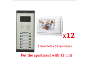 7 LCD Apartment Wired Video Door Phone Audio Visual Intercom Entry System 1 HD Outdoor Camera With 12 monitor