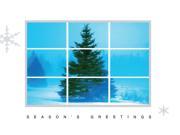 Holiday Greeting Cards H8009. Business Greeting Card with an Image of a Fir Tree Through a Window. Box Set Has 25 Greeting Cards and 26 White with Silver Foil