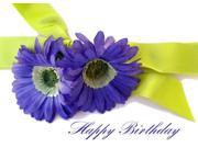 Birthday Greeting Cards Floral Birthday FBD100. Business Greeting Card with an Image of Purple Flowers and Lime Green Ribbon. Box Set has 25 Greeting Cards