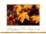 Thanksgiving Greeting Cards TH8008. Business Greeting Card Featuring Colorful Autumn Leaves. Box Set Has 25 Greeting Cards and 26 White with Gold Foil Lined E