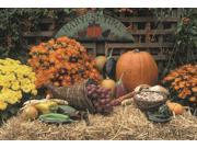 Thanksgiving Greeting Cards Harvest Time HT100. Business Greeting Card with a Display of Fall Themed Items on Top of Hay. Box Set has 25 Greeting Cards and