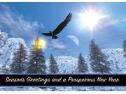 New Year Greeting Cards H6012. Business Greeting Card with an Eagle Flying Over a Winter Mountain Scene. Box Set Has 25 Greeting Cards and 26 White with Silve