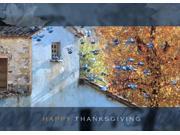 Thanksgiving Greeting Cards TH7005. Business Greeting Card Featuring an Old Barn with Birds Flying Through the Trees. Box Set Has 25 Greeting Cards and 26 Whi
