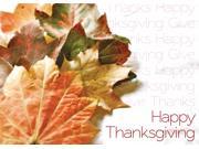 Thanksgiving Greeting Cards TH1501. Business Greeting Card Featuring Autumn Leaves with Repeating Thanksgiving Messages. Box Set Has 25 Greeting Cards and 26