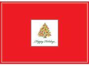 Holiday Greeting Cards H8034. Business Greeting Card with a Red Border and a Christmas Tree in the Center. Box Set Has 25 Greeting Cards and 26 White with Red