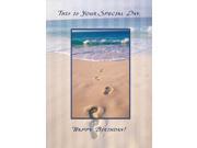 Birthday Greeting Cards B7005. Business Greeting Card Featuring Footprints on a Sunny Beach Day with a Birthday Message. Box Set Has 25 Greeting Cards and 26