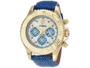 3H Italia Women s CH1T Tintangraph Round Gold IP Steel Chronograph Automatic MOP Dial Blue Calfskin Stingray Date Wristwatch