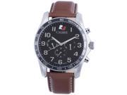 Calibre Men s SC 4B1 04 007.1 Buffalo Stainless Steel Luminous Tachymeter 24 Hour Day Date Black Dial Brown Leather Wristwatch