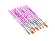 TRIXES 7pc UV Gel Acrylic Nail Art Tips Builder Brush Pen Design Rounded Edge