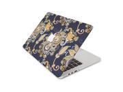 Gold and Navy Blue Floral Design Skin 13 Inch Apple MacBook With Retina Display Complete Coverage Top Bottom Inside Decal Sticker