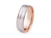 10k Gold Two Tone Men s Wedding Band with Satin Finish Center Groove Polished Edges 6mm