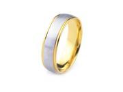14k Gold Two Tone Men s Wedding Band with Satin Finish Center Carved Edges 6mm