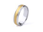 18k Gold Two Tone Men s Wedding Band with Cross Satin Finish Center Polished Edges 6mm