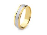 10k Gold Two Tone Men s Wedding Band with Cross Satin Finish Center Polished Edges 6mm