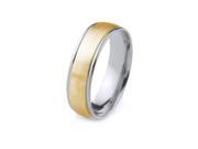 10k Gold Two Tone Men s Wedding Band with Satin Finish Center Carved Edges 7mm