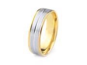 18k Gold Two Tone Men s Wedding Band with Satin Finish Center Groove Polished Edges 7mm