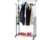 Felji Double Heavy Duty Rail Adjustable Portable Clothes Hanger Rolling Garment Rack