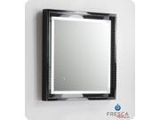 Fresca Platinum Wave 24 Glossy Black Bathroom Mirror w LED Lighting Fog Free System