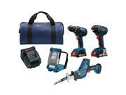 Bosch 4 Tool 18 Volt Lithium Ion Li ion Brushed Motor Cordless Combo Kit with Soft Case