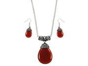 Falari Tear Drop Shaped Natural Gemstones Necklace Earring Set Red Agate