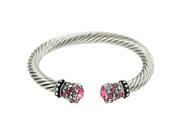 Crystal Rhinestone Cable Wire Cuff Bracelet Pink