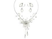 Falari Flower Party Bridal Elegant Necklace Earring Set Silver