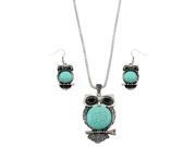 Falari Semi Precious Stones Gemstone Owl Necklace Earring Set Turquoise Stone