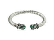 Crystal Rhinestone Cable Wire Cuff Bracelet Emerald