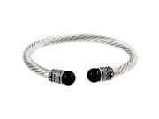Falari Natural Gemstone Twist Cable Wire Bracelet Black Onyx