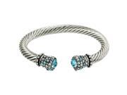 Crystal Rhinestone Cable Wire Cuff Bracelet Aqua