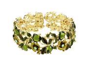 Falari Vintage Flower Bracelet Bangle Crystal Beads Hand Painted Green