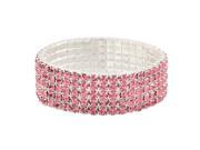 Falari Rhinestone Crystal Stretch Bracelet Sparkle Wedding Bridal 5 Rows Pink