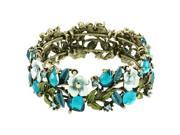 Falari Vintage Flower Bracelet Bangle Crystal Beads Hand Painted Blue