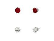 Falari Cubic Zirconia Stud Earrings 2 Pairs 6mm Clear Red