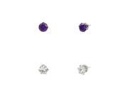 Falari Cubic Zirconia Stud Earrings 2 Pairs 4mm Clear Dark Purple