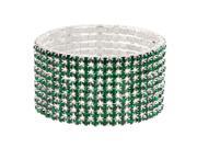 Falari Rhinestone Crystal Stretch Bracelet Sparkle Wedding Bridal 9 Rows Emerald