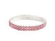 Falari Rhinestone Crystal Stretch Bracelet Sparkle Wedding Bridal 2 Rows Pink