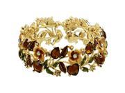 Falari Vintage Flower Bracelet Bangle Crystal Beads Hand Painted Brown