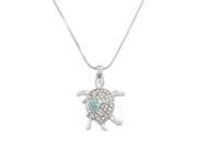 Sea Turtle Pendant Necklace Rhinestone Crystal Rhodium High Polished J0130 CR