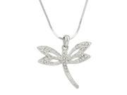 Dragonfly Pendant Necklace Rhinestone Crystal Rhodium High Polished J0308