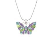 Butterfly Pendant Necklace Rhinestone Crystal Rhodium High Polished J0142 PP