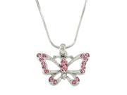 Butterfly Pendant Necklace Rhinestone Crystal Rhodium High Polished J0075 PK