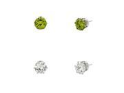 Falari Cubic Zirconia Stud Earrings 2 Pairs 6mm Clear Olvine Green