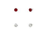 Falari Cubic Zirconia Stud Earrings 2 Pairs 4mm Clear Red