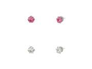 Falari Cubic Zirconia Stud Earrings 2 Pairs 4mm Clear Pink